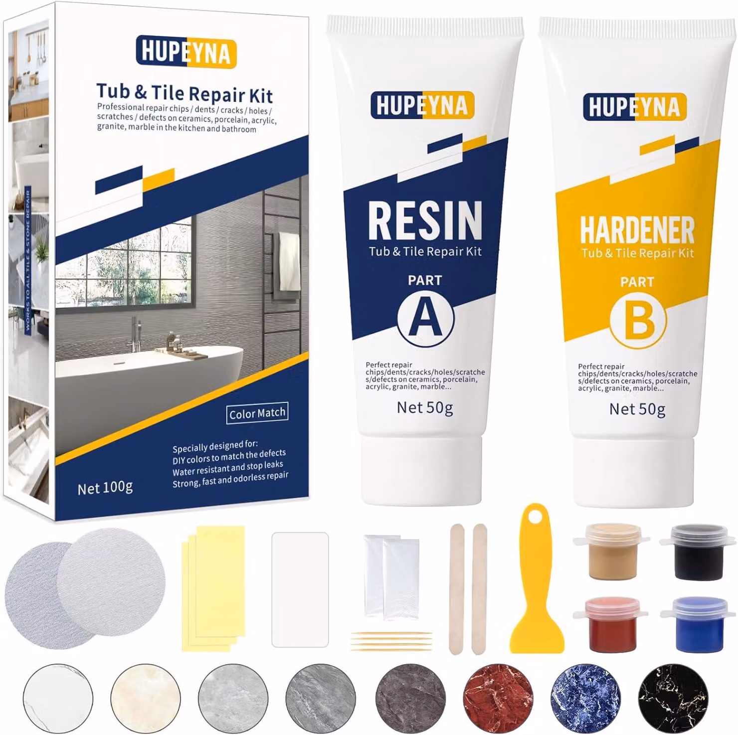 Kit di riparazione per vasche da bagno, colore bianco, kit di riparazione per smalto acrilico, per bagni