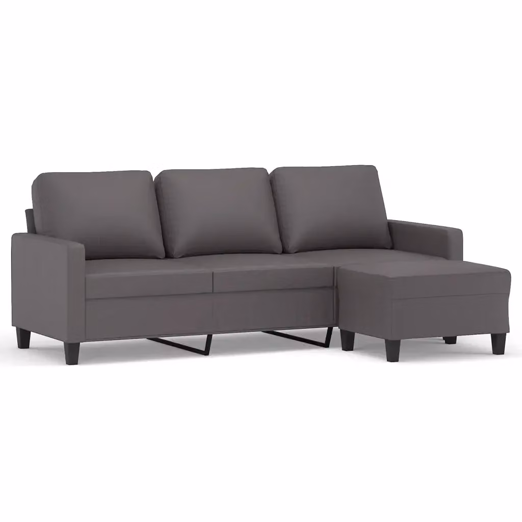vidaXL Divano a 3 Posti Moderno con Poggiapiedi in Similpelle Grigio L: 198 cm, P: 80 cm, H: 77 cm – 2