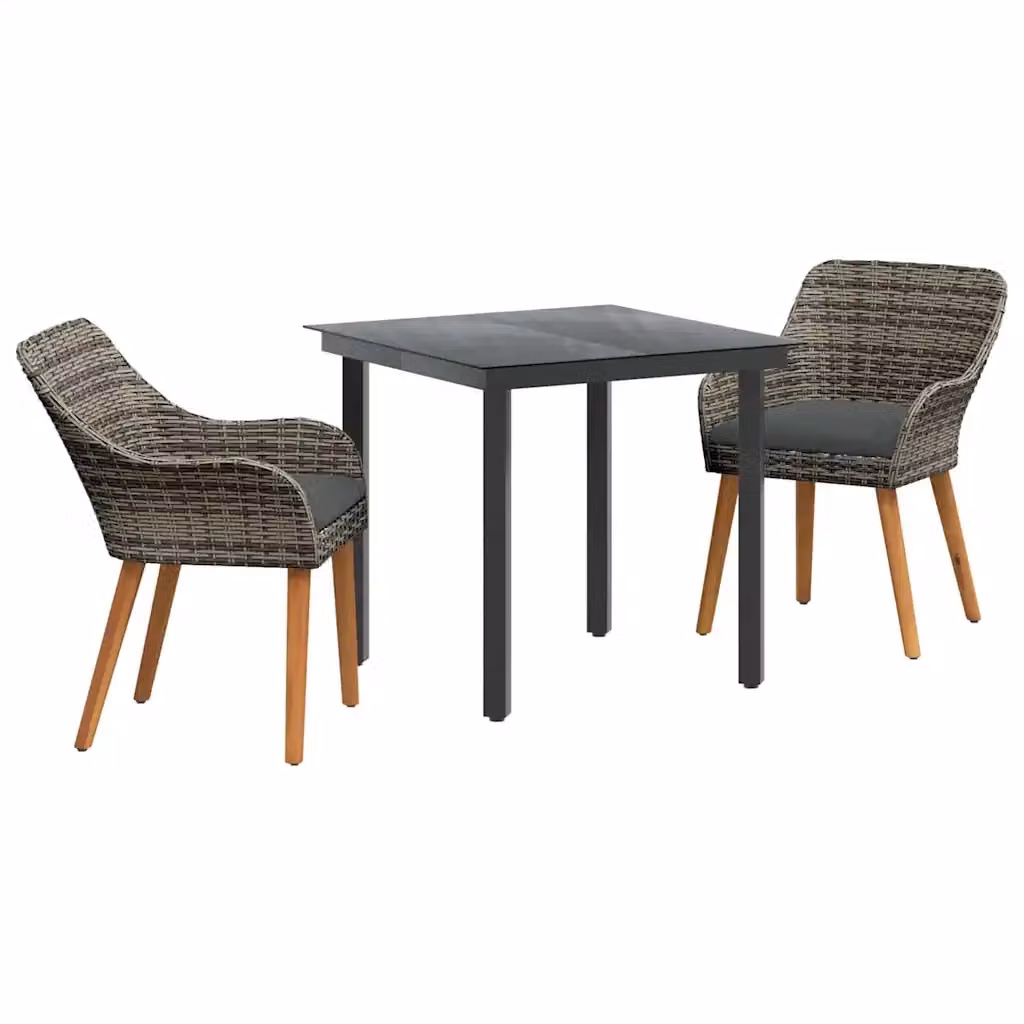 Set da pranzo per giardino e terrazza vidaXL in polyrattan e vetro grigio con 3 pezzi – 2