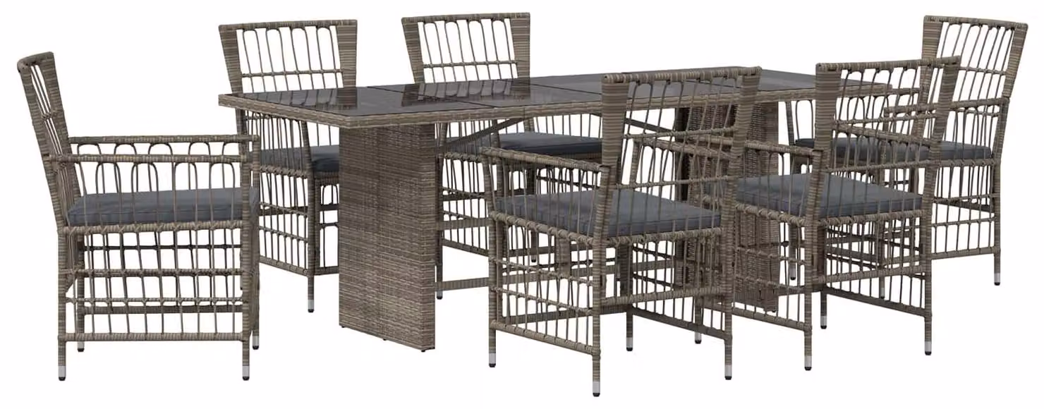 Set da esterno per 7 persone, colore grigio, realizzato in rattan sintetico