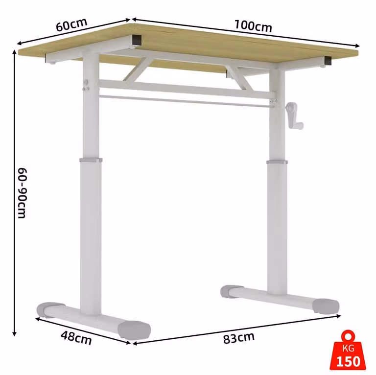 Scrivania regolabile in altezza - Tavolo da lavoro - Regolabile in altezza - 60 x 100 cm - Metallo e legno - Supporto a doppia colonna - Base ampia e stabile - Aspetto in legno