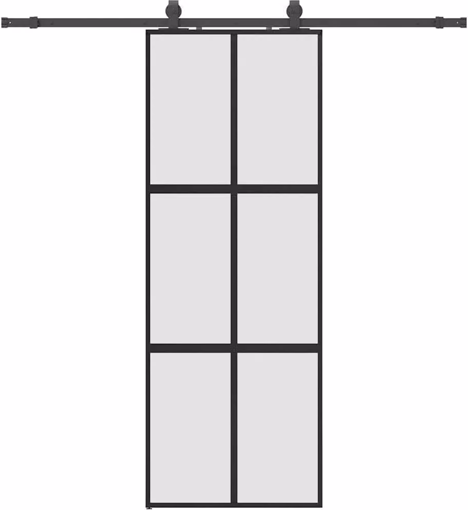 Porta Scorrevole Set Ferramenta Nera 76x205 cm Vetro Temperato