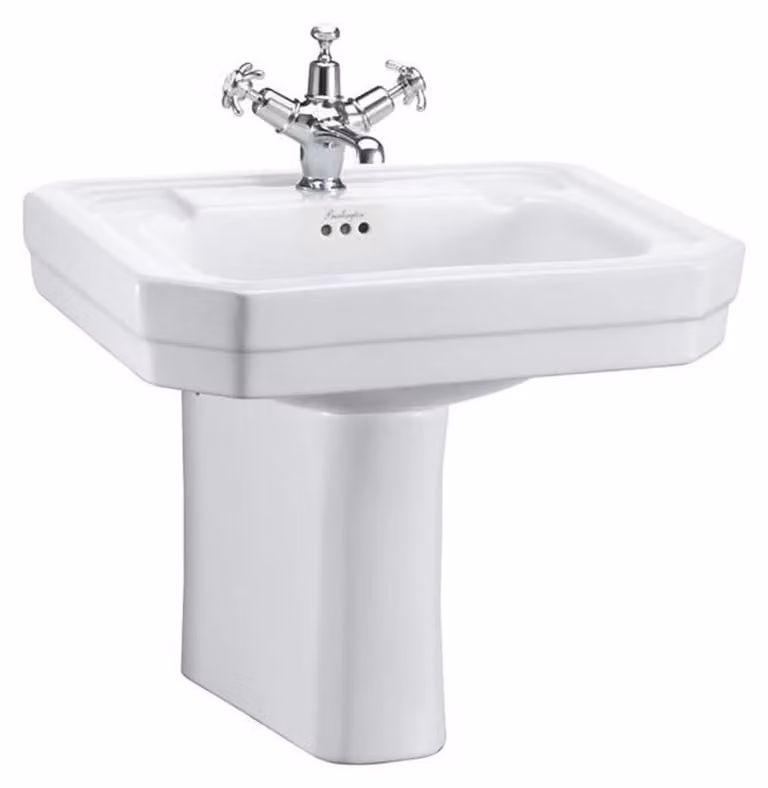 Lavabo in porcellana Casa Padrino, design Art Nouveau, con mezza base, colore bianco, dimensioni 56 x 47 x altezza 50 cm