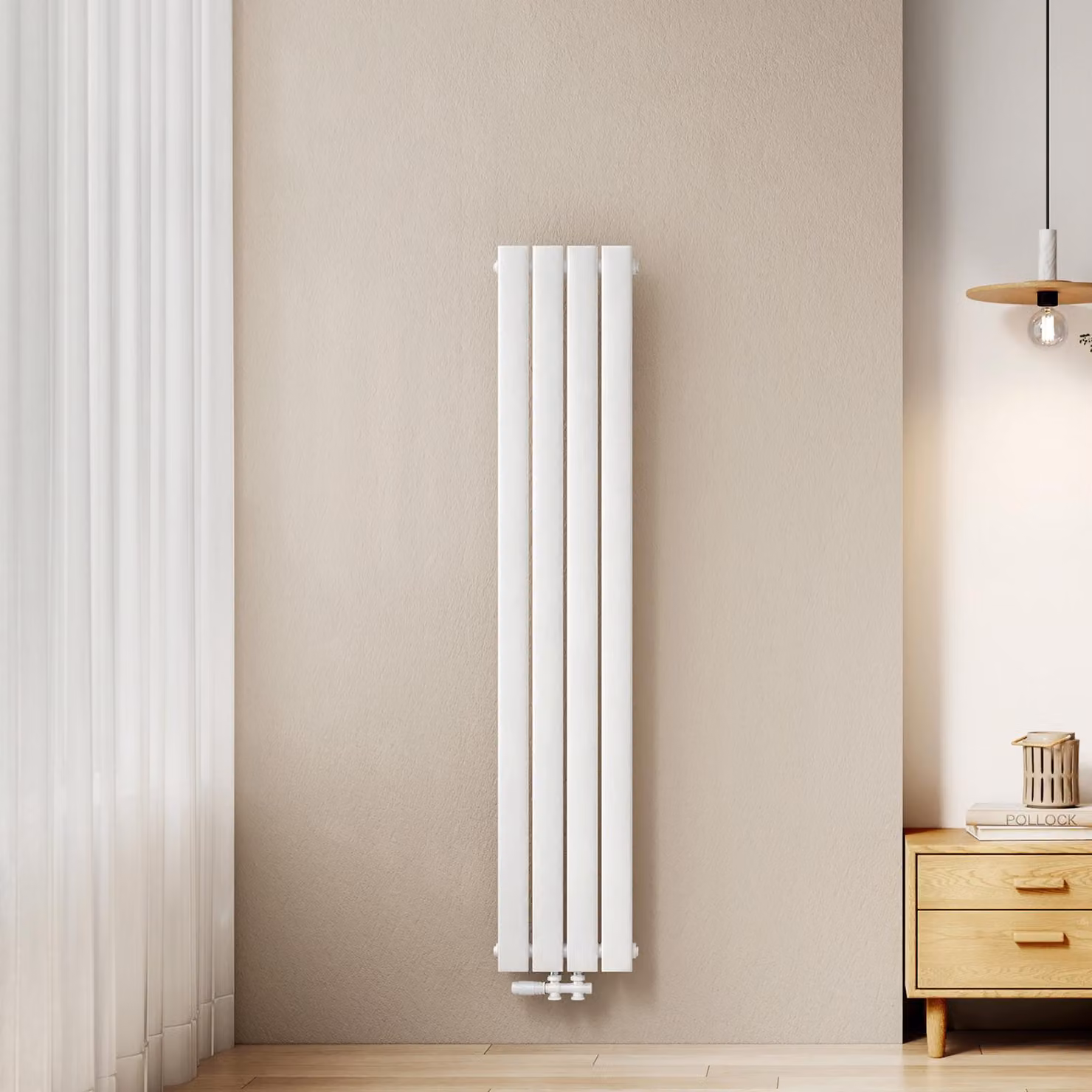Radiatore EMKE, modello a pannello, design piatto, dimensioni 160 x 30,4 cm, a singolo strato, potenza 501 W, colore bianco