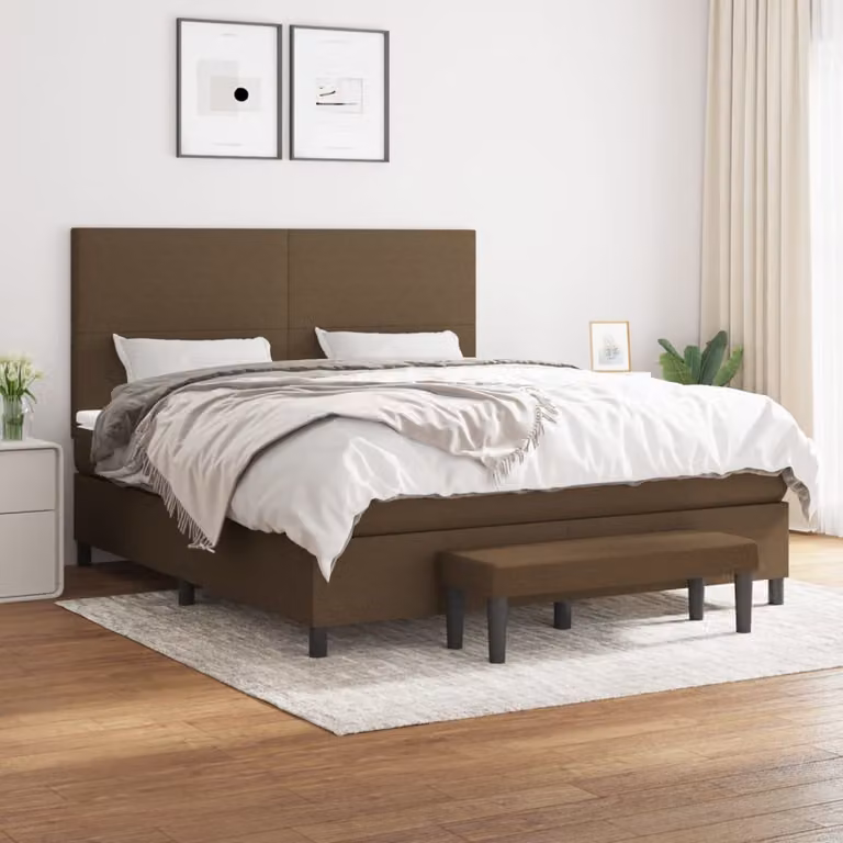 vidaXL Giroletto a Molle Ibrido con Materasso in Tessuto Marrone e Bianco L/P/H: 203 x 180 x 128 cm