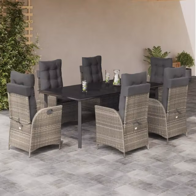 Set da pranzo da giardino vidaXL in polyrattan e vetro, 7 pezzi, antracite – 1