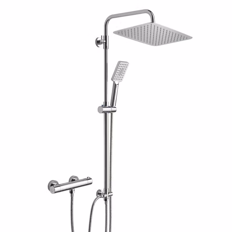 JOHO Colonna Doccia con Rubinetto Termostato, Cromo Asta Doccia Acciaio Inox Set Doccia a Pioggia con Miscelatore Doccetta e Soffione Doccia 35x25 cm