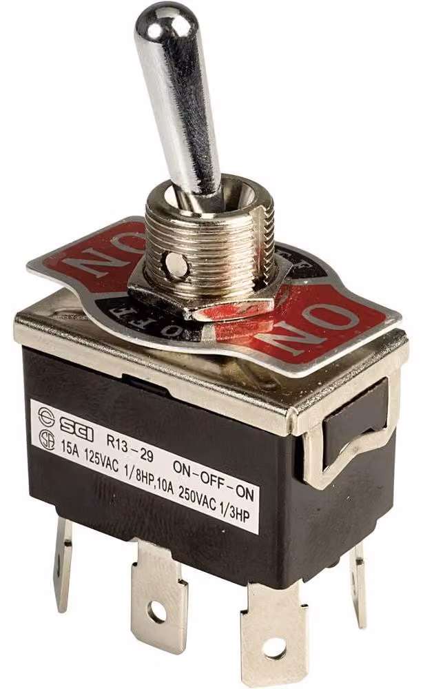 Interruttore a levetta 2P, con posizione "on/off/on", 250V AC, 10A, 1 pezzo
