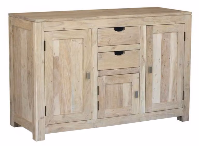 MASSIVMOEBEL24 | credenza in legno di Acacia 130x45x85 pietra bianca sbiancato NATURE WHITE #86