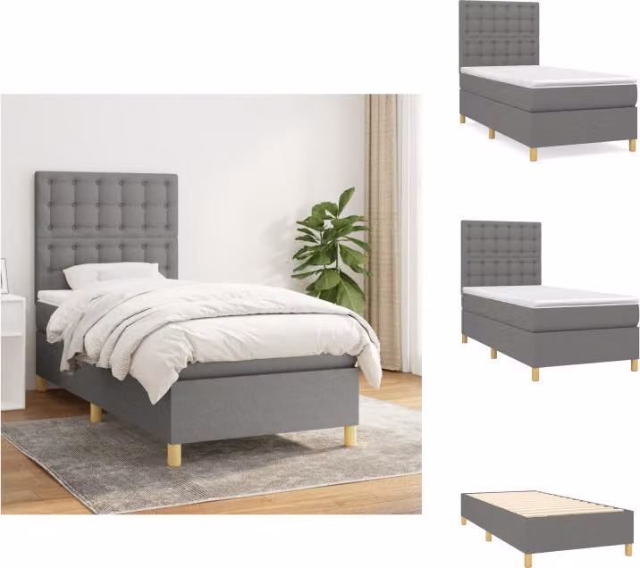 vidaXL Letto a molle con materasso grigio scuro 80x200 cm in tessuto - Letti e strutture letto