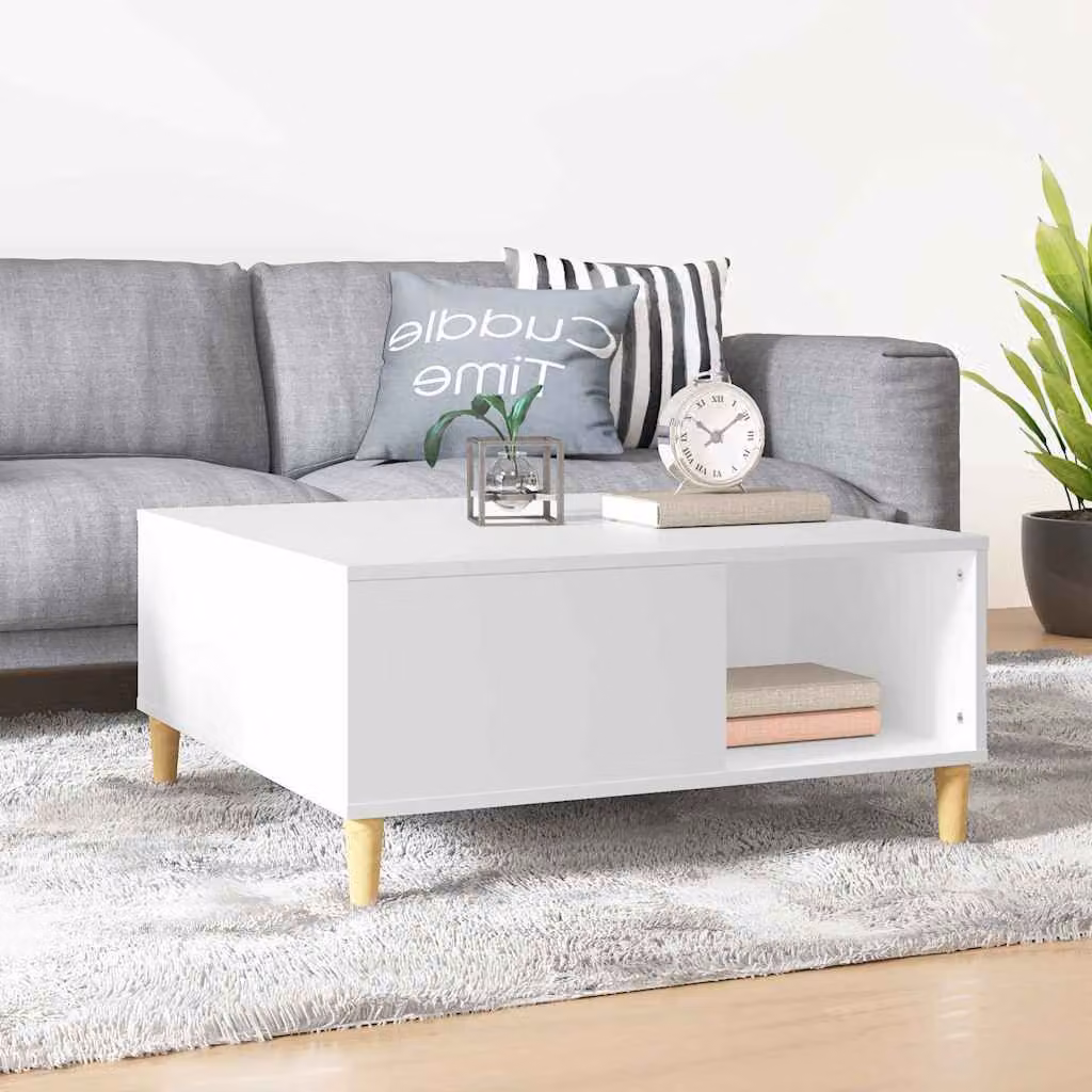 Tavolino da salotto vidaXL in legno bianco, design minimalista, L/P/H: 80 x 80 x 36,5 cm