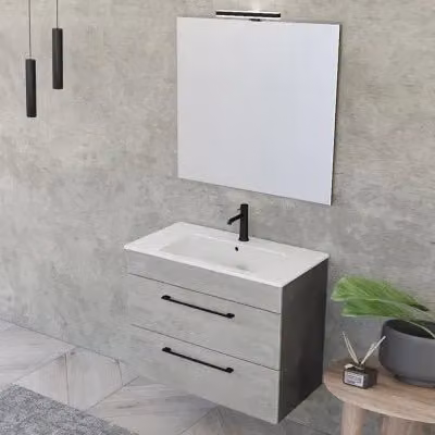 Mobile bagno sospeso Smart INBAGNO grigio legno con specchio e illuminazione LED L/P/H: 80 x 43 x 62 cm