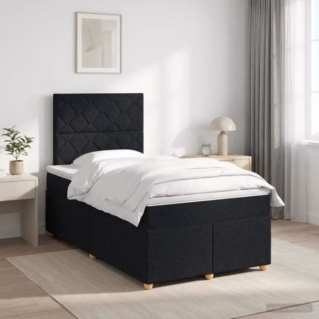 Letto box spring con materasso ibrido vidaXL in tessuto nero e bianco L/P: 120 x 200 cm