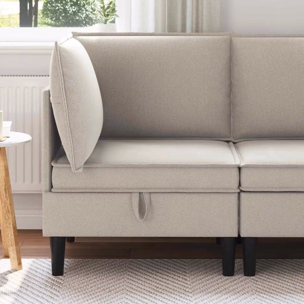 Divano Angolare Moderno in Velluto Beige con Contenitore per il Soggiorno – 2