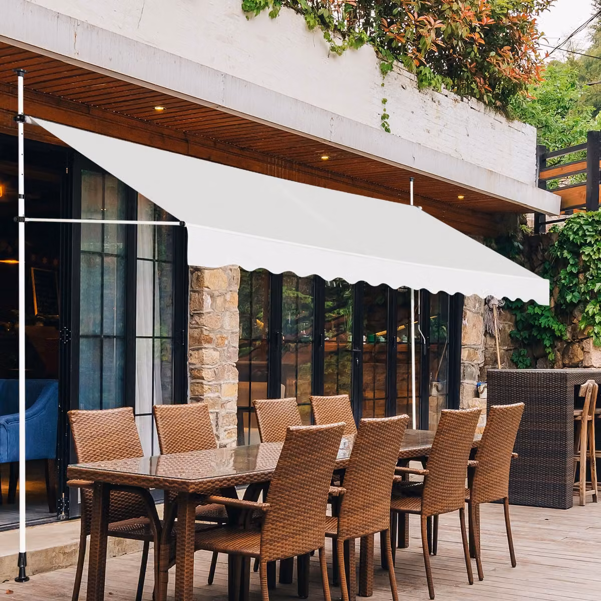 Tenda da sole retrattile e telescopica Costway in poliestere e alluminio, impermeabile e resistente ai raggi UV, Beige, L: 395 cm, P: 120 cm