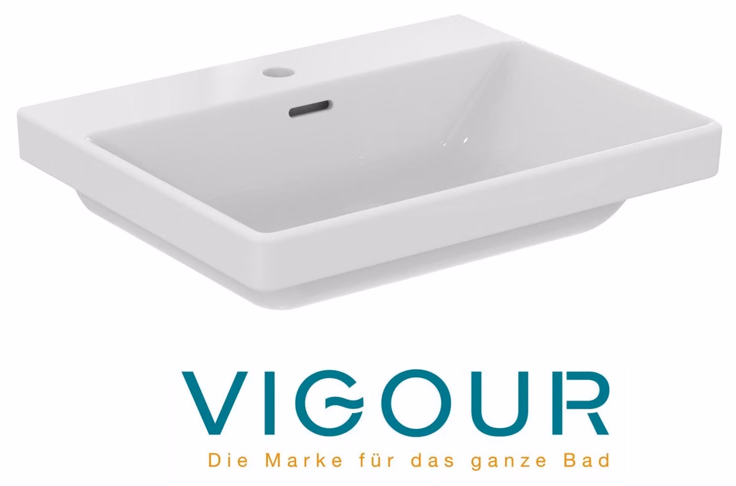 Lavabo da incasso VIGOUR DERBY V3 60x48 cm con foro per rubinetto e troppopieno PflegetectPlus, bianco