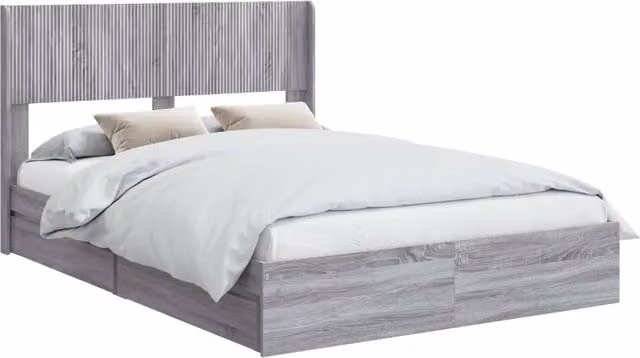 Letto matrimoniale | Letto per adulti | Struttura del letto con stoccaggio e testata Sonoma grigio