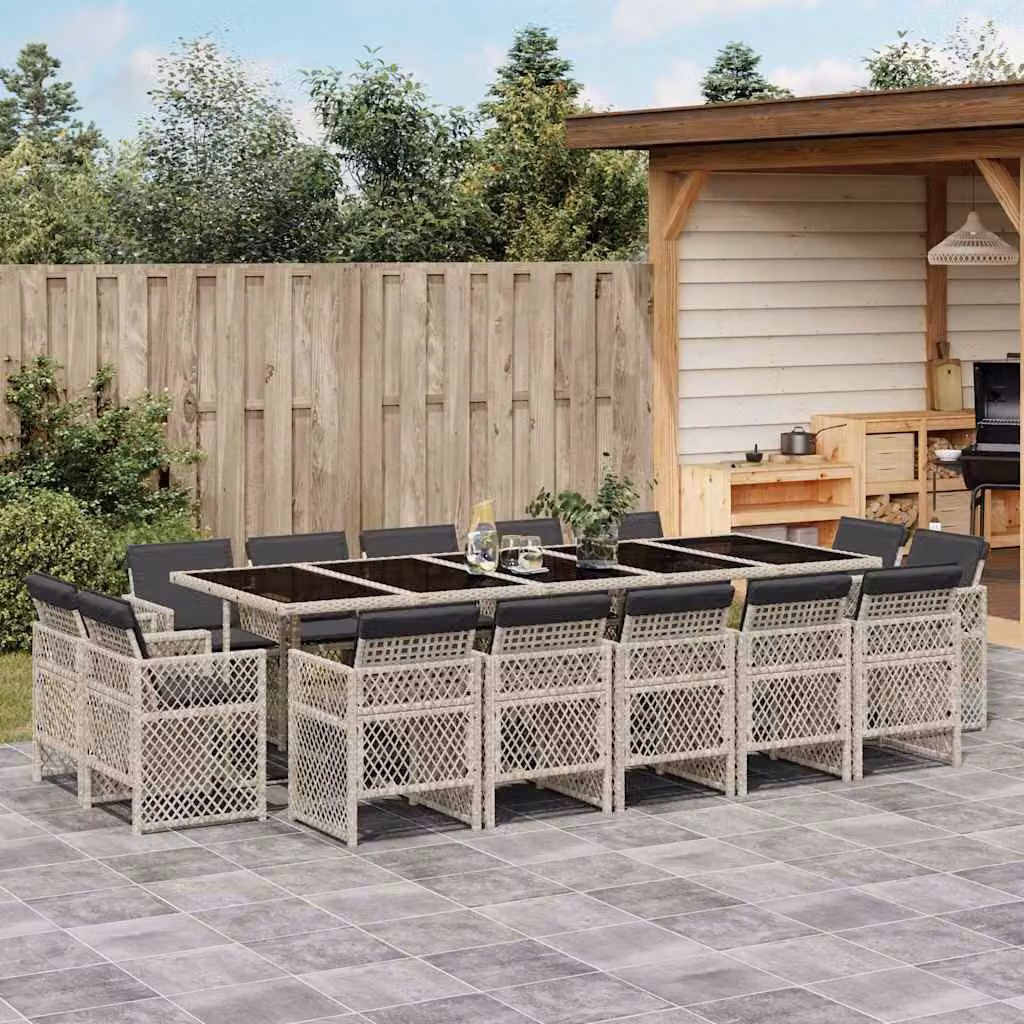vidaXL Set da Pranzo da Giardino 15 pz in Polyrattan con Cuscini e Tavolo in Vetro Grigio Antracite – 1