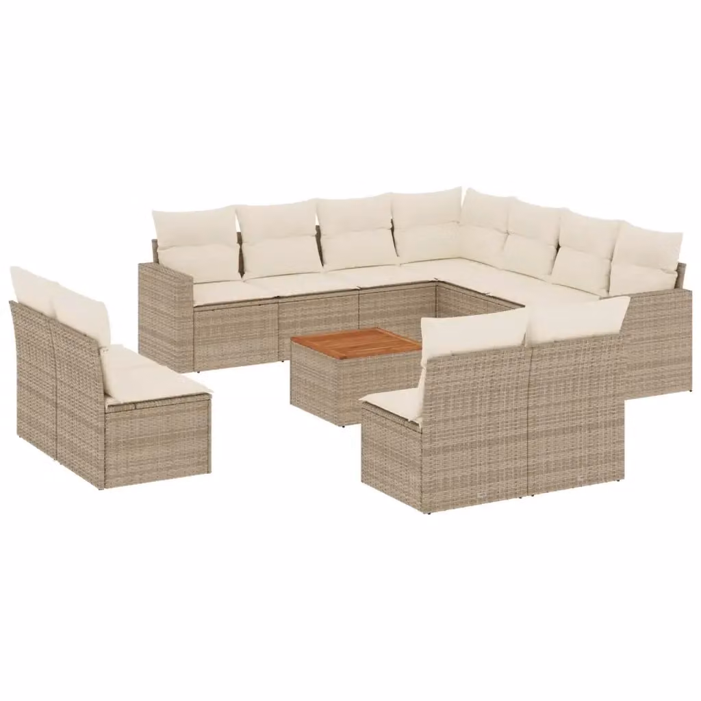 vidaXL Set Divani da Giardino 12 pz a Forma a U in Polyrattan con Cuscini Beige e Tavolino da Caffè – 2