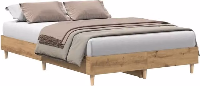 Letto matrimoniale artigianale in rovere color marrone con doghe in legno L: 138 cm, P: 193 cm – 1