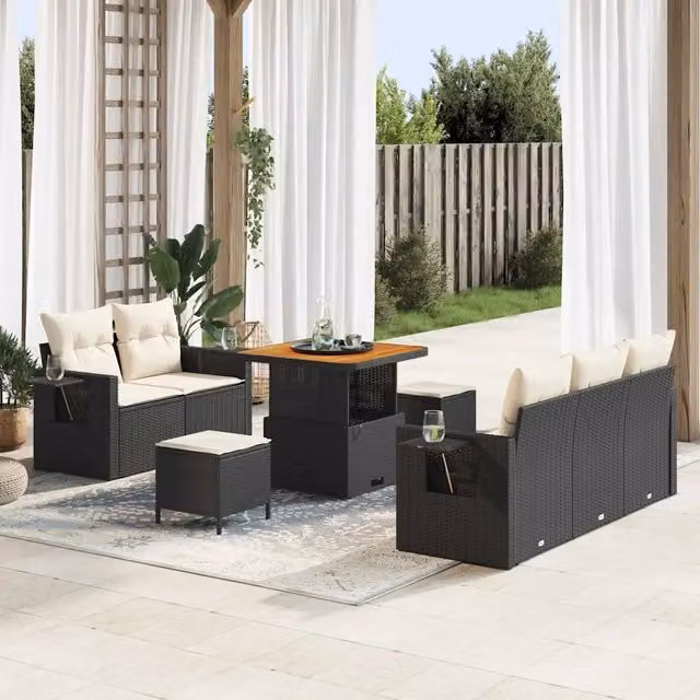 Set Divano da Giardino 8 pz Nero polyrattan 3361685