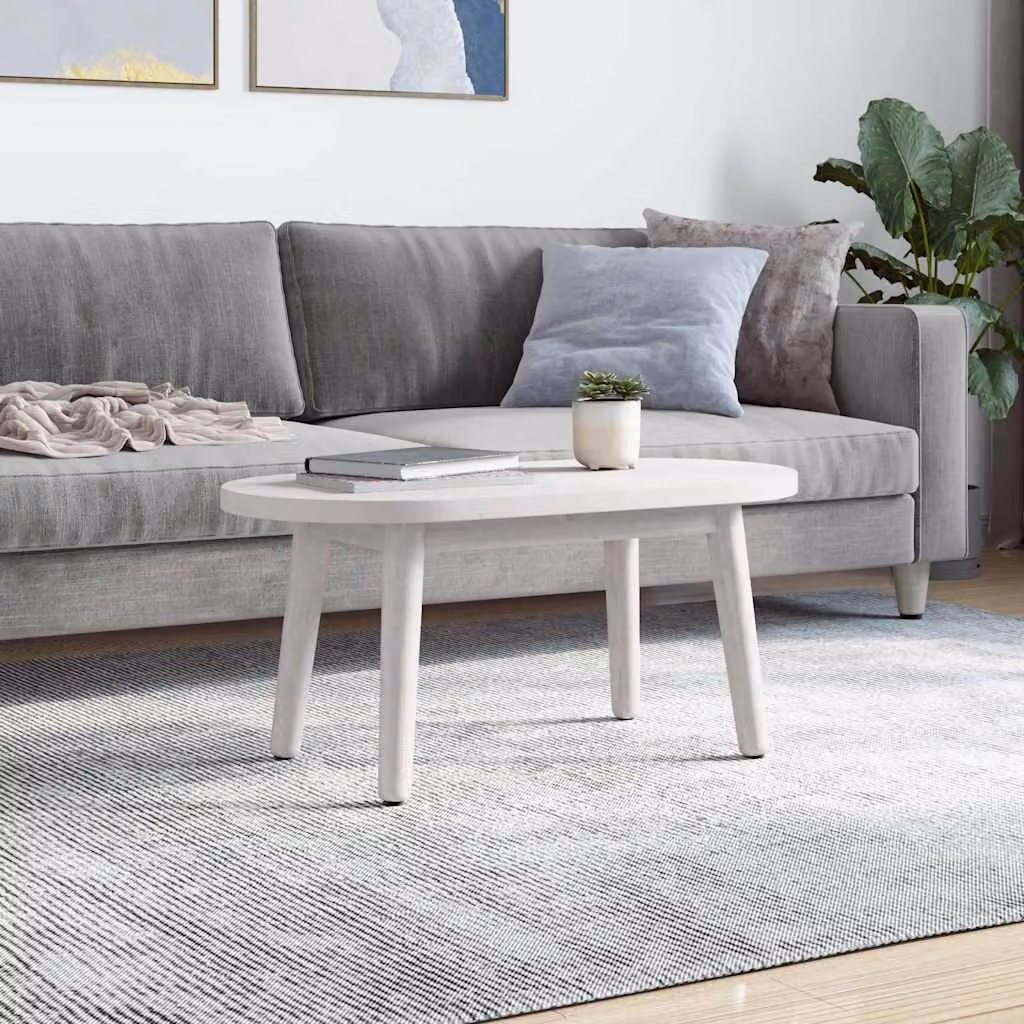 vidaXL Piano Tavolo Bianco 80x40x2,5cm in Legno Massello di Pino Ovale