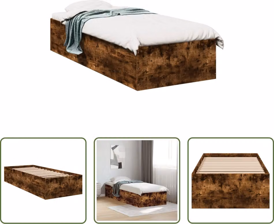 The Living Store struttura letto in rovere fumé 75x190 cm materiale a base di legno