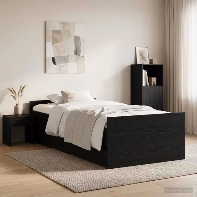 Struttura letto moderno vidaXL in legno nero con cassetti L/P/H: 203 x 100 x 200 cm