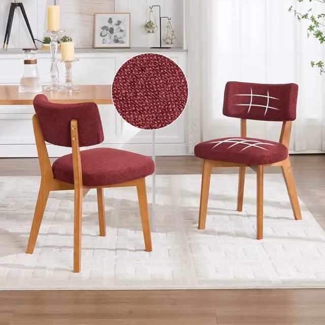 Chaise da pranzo OKWISH in legno massiccio con seduta imbottita in tessuto e schienale ergonomico bordeaux L: 54,5 cm, P: 47 cm, H: 77 cm
