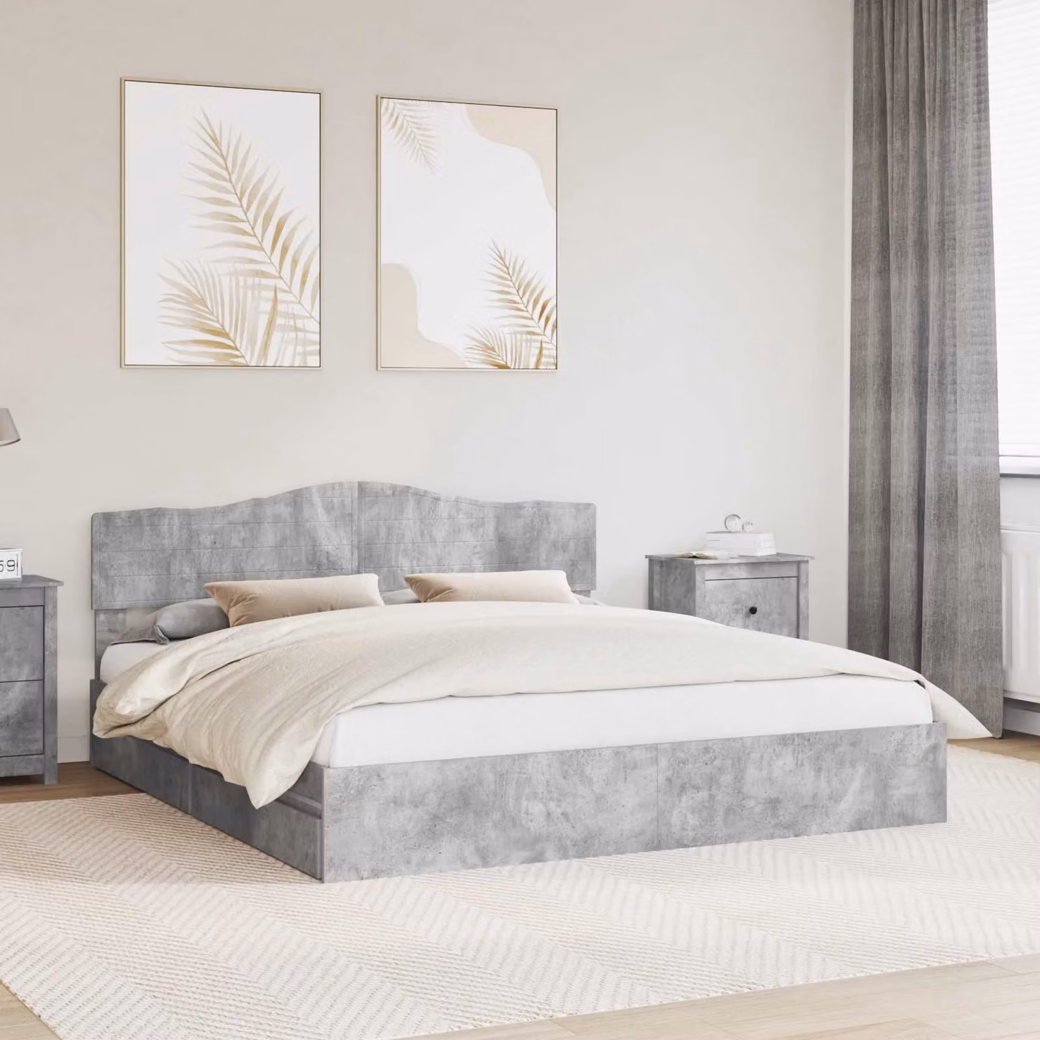Letto con contenitore e cassetto vidaXL in grigio cemento L/P/H: 200 x 200 x 90 cm