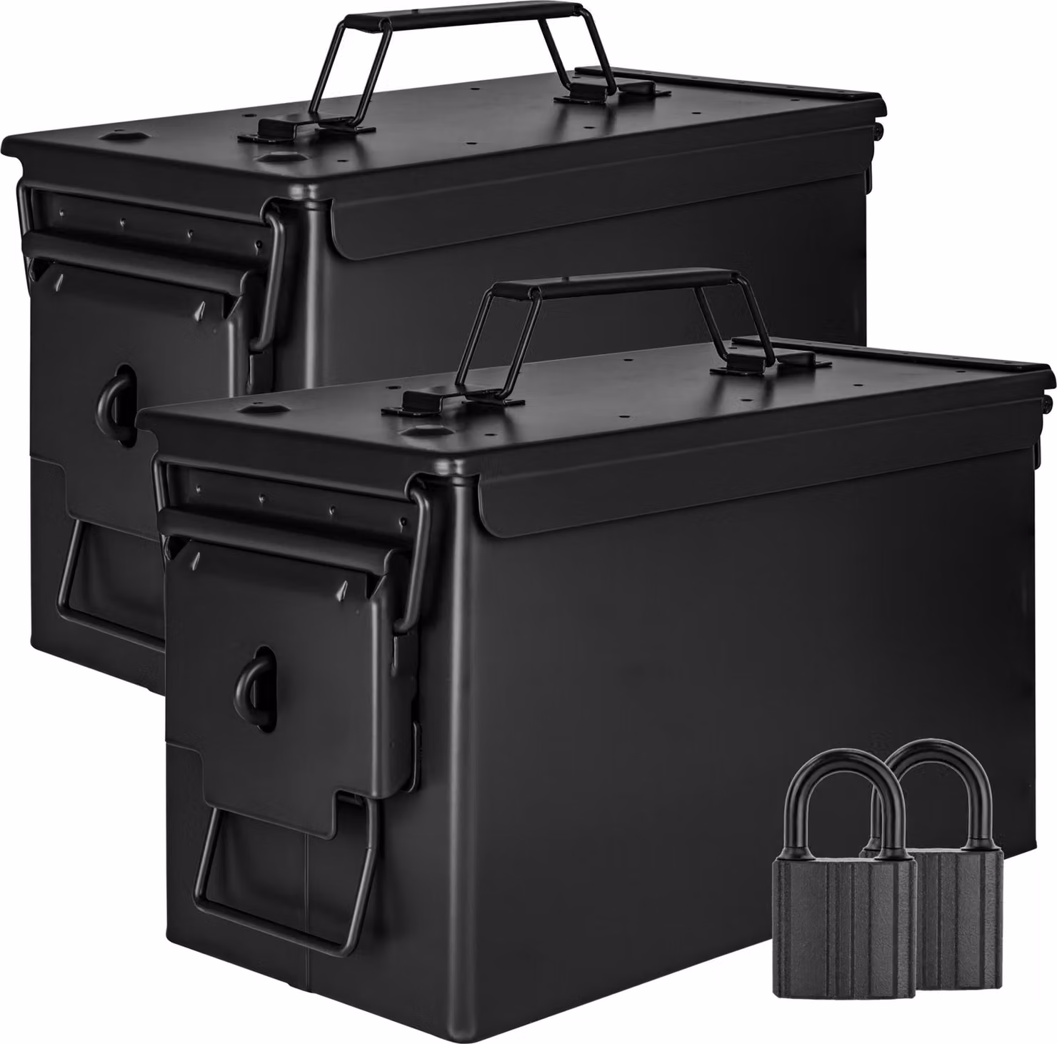 Trucky 2x Scatola portamunizioni in metallo, scatola portamunizioni con coperchio, 31 x 16 x 19 cm, colore nero militare
