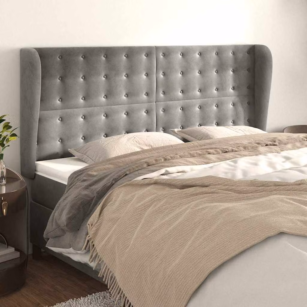 Testiera ad orecchio vidaXL in velluto grigio chiaro L: 183 cm, P: 23 cm, H: 118/128 cm