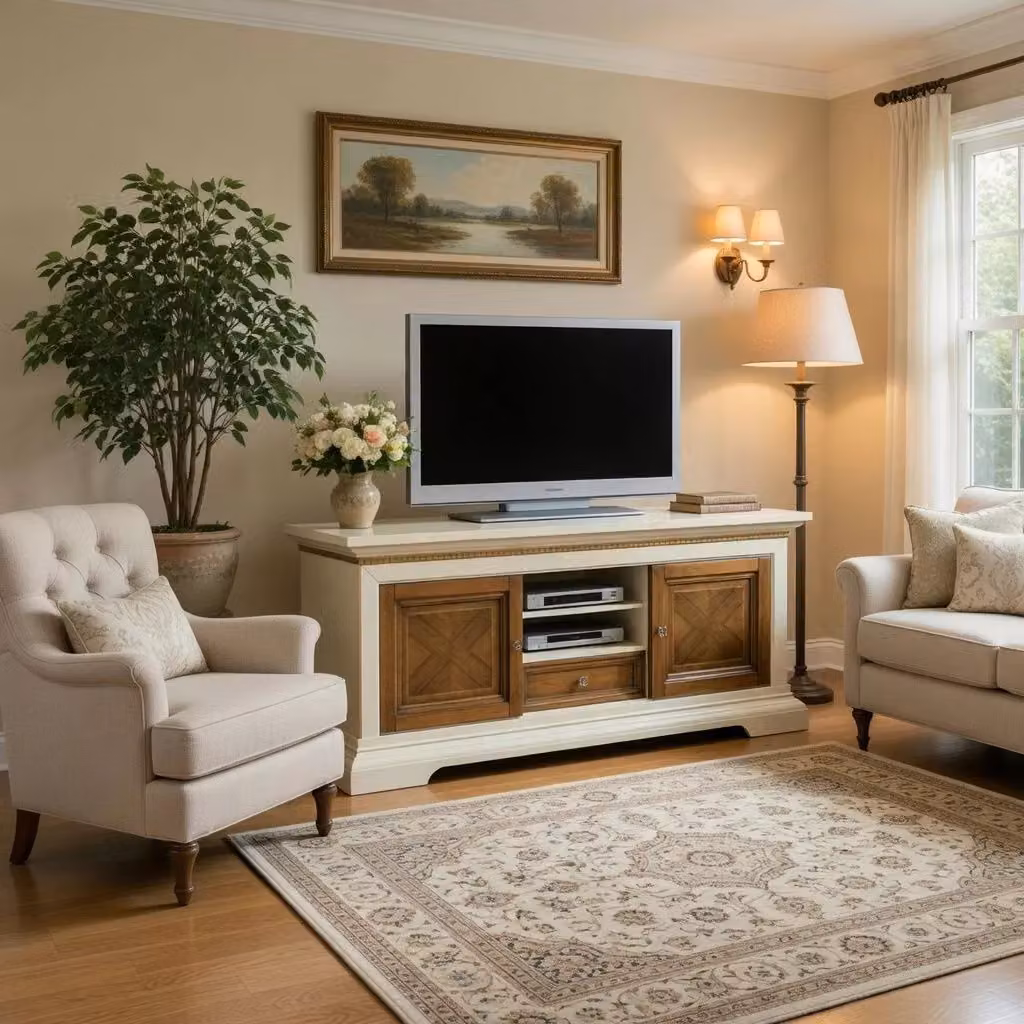 Porta TV in legno stile arte povera avorio e noce Mobili 2G L: 169 cm, P: 53 cm, H: 75 cm – 2