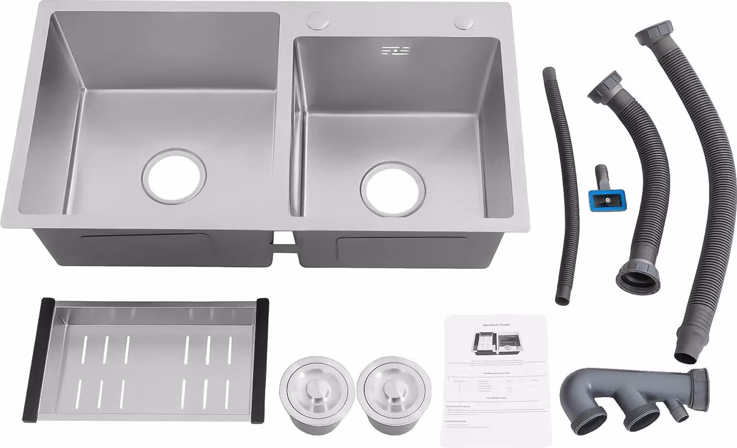 Lavello da cucina, acciaio inox, doppia vasca, argento