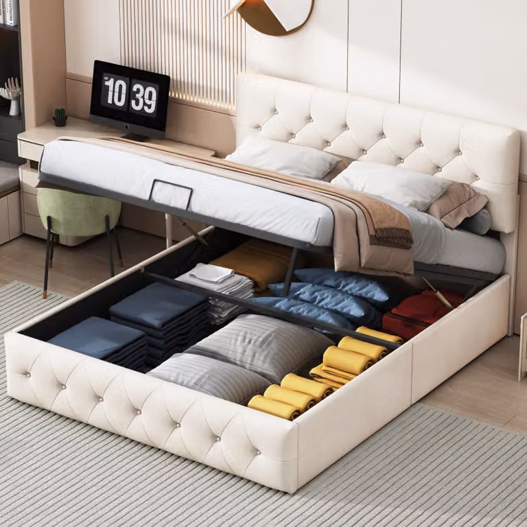 Letto imbottito ProximaX 140x200 cm, velluto albicocca, testata regolabile, alzata d'aria e ampio spazio sotto il letto - Testata regolabile in altezza, morbida imbottitura e design elegante per un moderno comfort di riposo