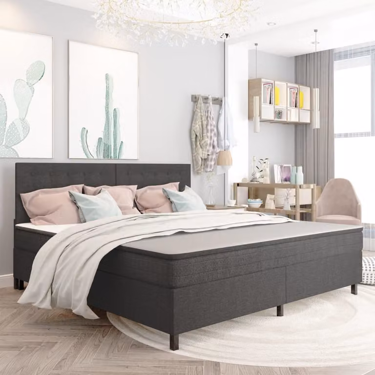 The Living Store Box spring bed tessuto grigio scuro 200x200 cm