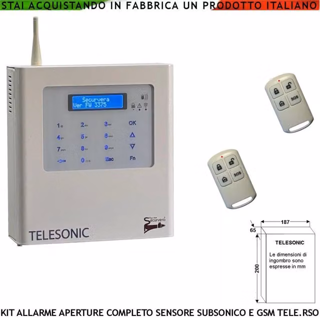 Kit Antifurto Completo Securvera con Sensore SubSonico GSM, App Android, 2 Radiocomandi e Funzione Ascolto Ambientale, Colore Bianco