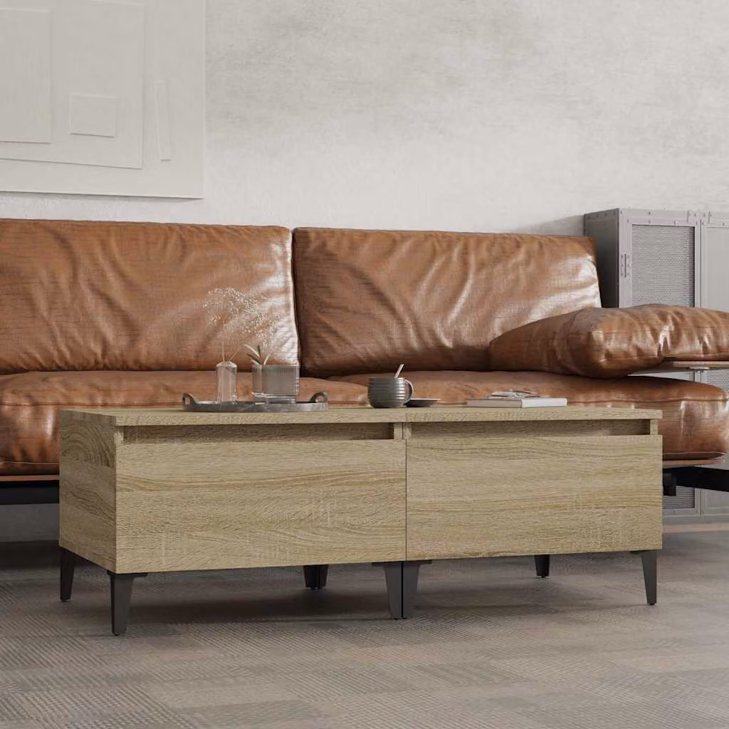 Set di 2 tavolini da soggiorno vidaXL in legno multistrato e metallo, colore rovere sonoma e marrone, L/P/H: 50 x 46 x 35 cm