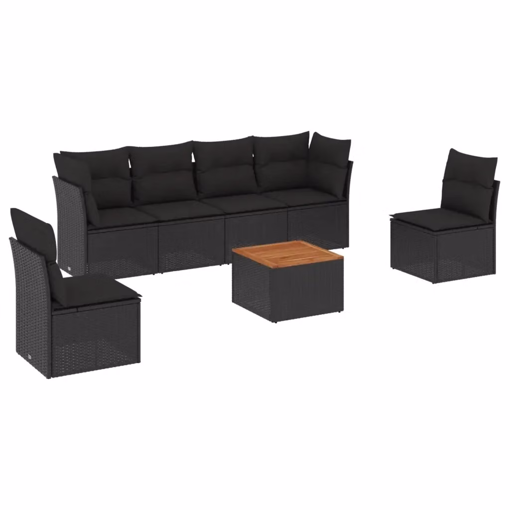 vidaXL Set Divani da Giardino a L con Cuscini 7pz in Polyrattan Nero – 2