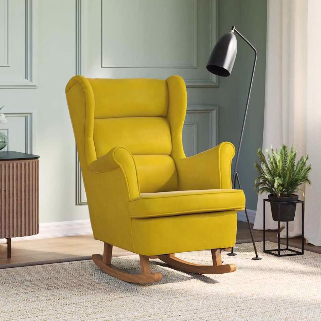 vidaXL Sedia a dondolo con schienale alto in velluto giallo con braccioli – 1