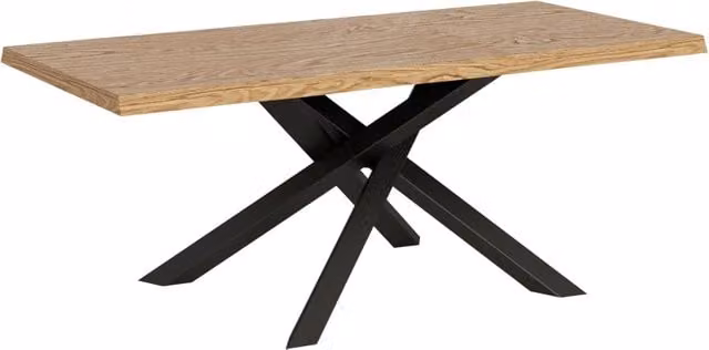 Tavolo allungabile moderno Bs Com in rovere scortecciato con gambe in metallo antracite L/P/H: 180 x 90 x 75 cm (estendibile a 230 cm)