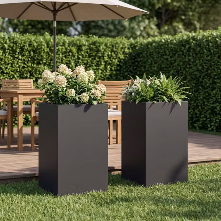 Set di 2 vasi da giardino vidaXL in metallo nero L/P/H: 30 x 30 x 40 cm