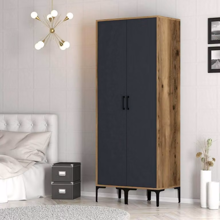 Dmora Guardaroba 2 Ante Acate 47.5x201.4h cm Nero Antracite, Appendiabiti 2 Ante