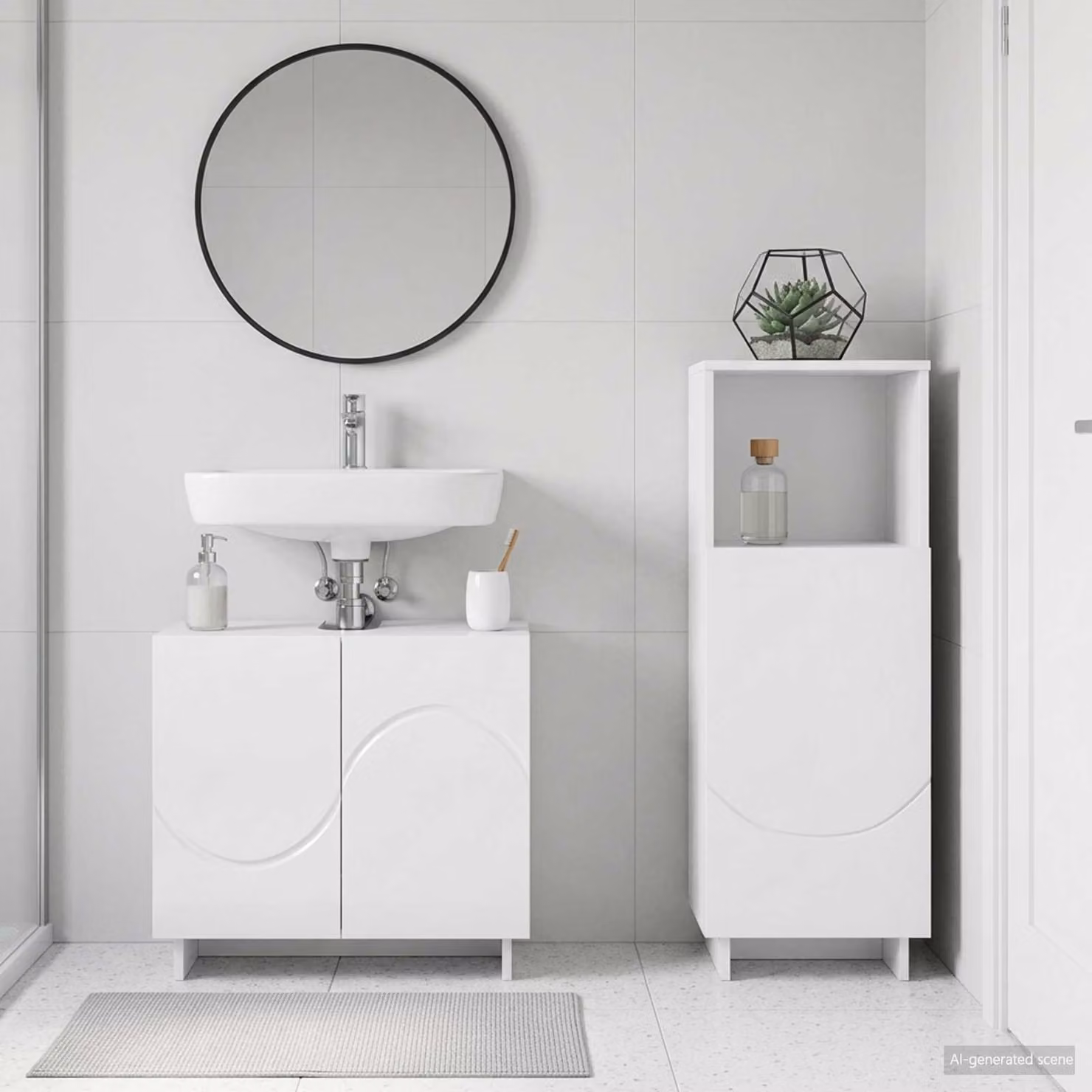 Set mobili da bagno vidaXL 2 pezzi bianco lucido in MDF L: 60,0 cm, P: 41,0 cm, H: 95,0 cm