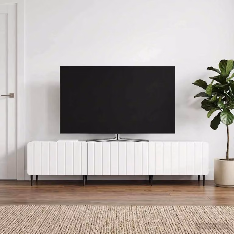 Mobile TV vidaXL Bianco Lucido in Legno MDF Moderno L: 147 cm, P: 34,5 cm, H: 32 cm