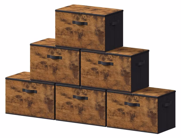 Contenitore pieghevole in tessuto con maniglie, set da 6 pezzi, colore nero, dimensioni 50x30x30 cm