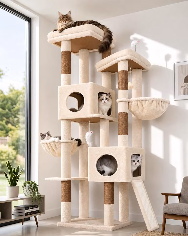 Albero per gatti alto 182 cm, con 2 piattaforme e 2 rifugi per gatti