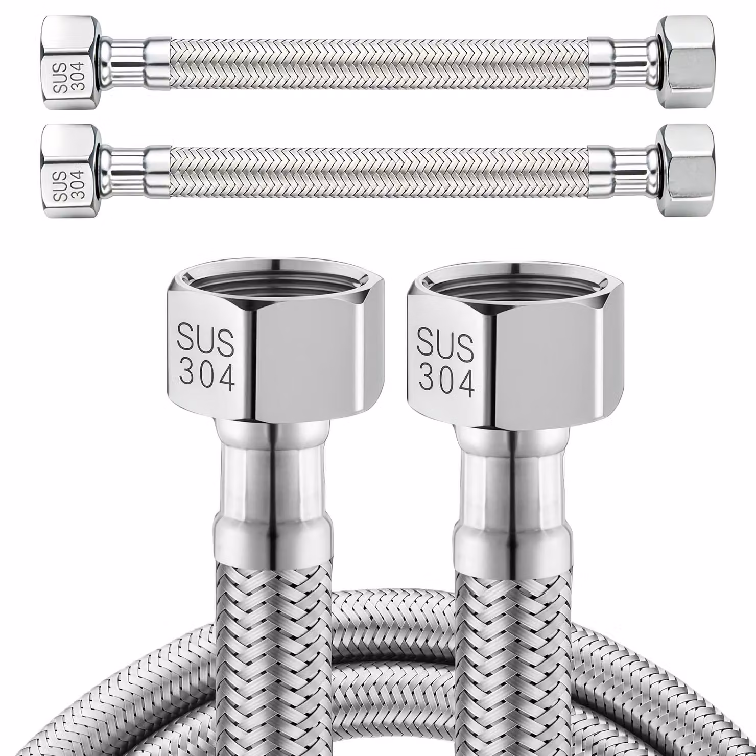 2 tubi flessibili da 1/2 pollice (filettatura esterna) x 1/2 pollice (filettatura interna), lunghezza 30 cm