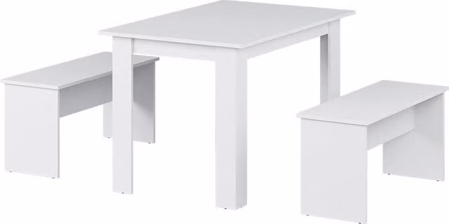 Set di tavolo da pranzo e 2 panche Vicco Sentio Bianco L: 112 cm, P: 73 cm, H: 73 cm