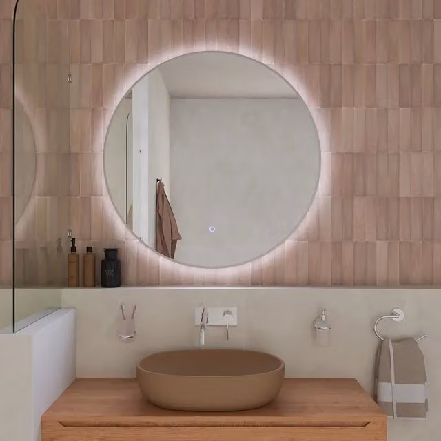 Specchio tondo Parama con cornice bianco opaco e retroilluminazione LED, touch screen e luce calda/fredda, Diametro: 100 cm